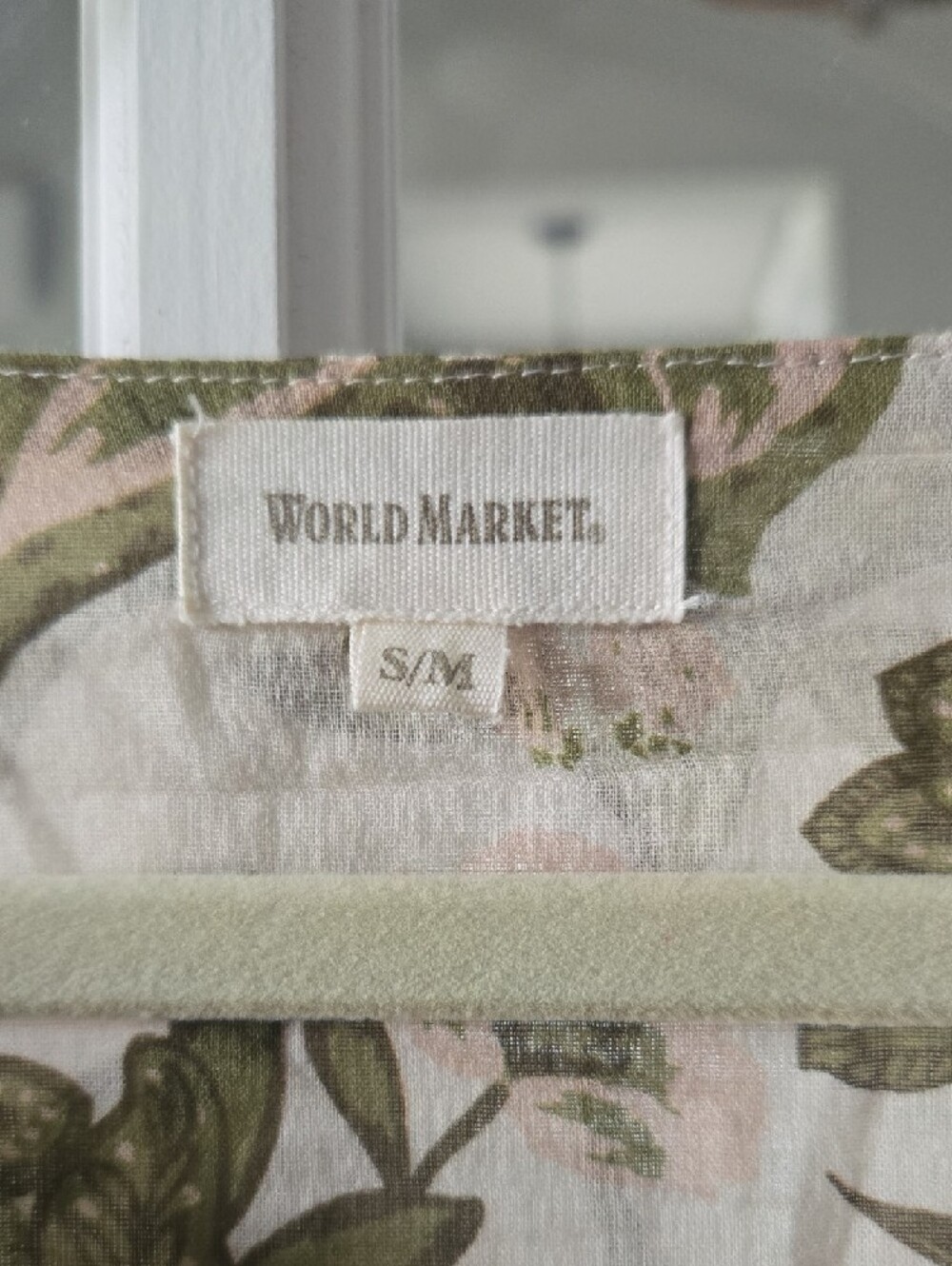 Cost Plus World Market Cream and Olive Green Floral Peasant Blouse - Picture 2 of 4